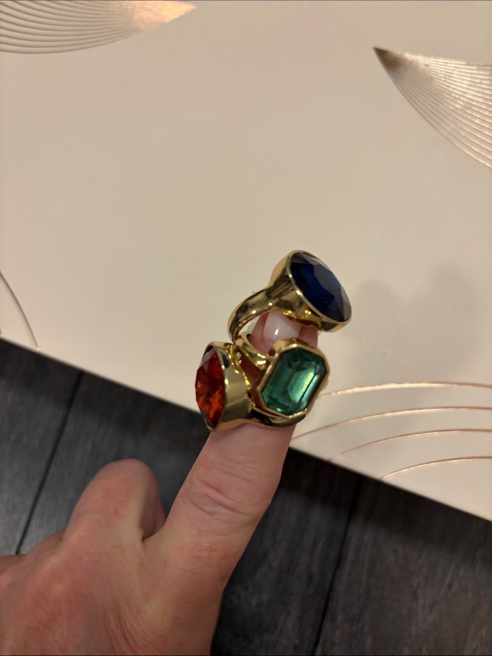 Torrid Gold Ring Trio with Blue, Green and Red Gemstones Size 9